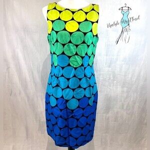 Chetta B 100% cotton colorful retro polka dot sheath dress size 10 NWOT